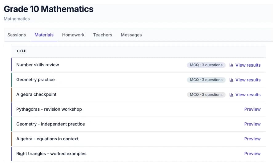 Teacher portal Your class, connected, synthetic data